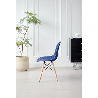 Silla Marcus, Color Azul, Con espaldar y patas en Madera X4