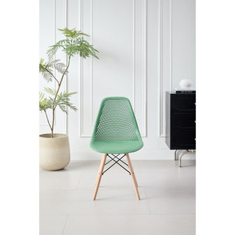 Silla Marcus, Color Verde Oliva, Con espaldar y patas en Madera X4