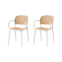 Silla con Brazos Nest, Color Blanco y Beige, Con espaldar y asiento en rejilla X2