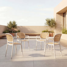 Silla con Brazos Nest, Color Blanco y Beige, Con espaldar y asiento en rejilla X4