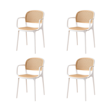 Silla con Brazos Nest, Color Blanco y Beige, Con espaldar y asiento en rejilla X4