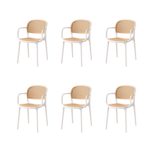 Silla con Brazos Nest, Color Blanco y Beige, Con espaldar y asiento en rejilla X6