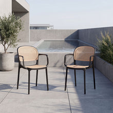 Silla con Brazos Nest, Color Negro y Beige, Con espaldar y asiento en rejilla X2