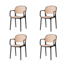 Silla con Brazos Nest, Color Negro y Beige, Con espaldar y asiento en rejilla X4