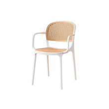Set de 4 Sillas con Brazos Nest, Color Blanco y Beige, con Espaldar y Asiento en Rejilla