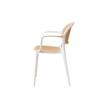 Set de 4 Sillas con Brazos Nest, Color Blanco y Beige, con Espaldar y Asiento en Rejilla