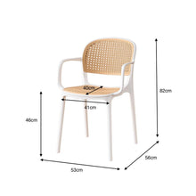 Set de 4 Sillas con Brazos Nest, Color Blanco y Beige, con Espaldar y Asiento en Rejilla