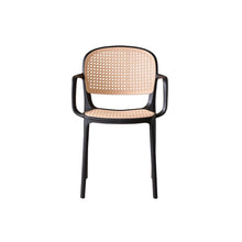 Set de 4 Sillas con Brazos Nest, Color Negro y Beige, con Espaldar y Asiento en Rejilla