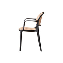 Set de 4 Sillas con Brazos Nest, Color Negro y Beige, con Espaldar y Asiento en Rejilla