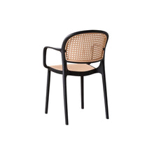 Set de 4 Sillas con Brazos Nest, Color Negro y Beige, con Espaldar y Asiento en Rejilla
