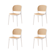 Silla Nest, Color Blanco y Beige, Con espaldar y asiento en rejilla X4