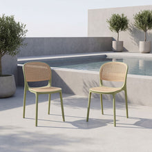 Silla Nest, Color Verde Olivo y Beige, Con espaldar y asiento en rejilla X2