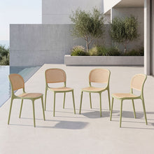 Silla Nest, Color Verde Olivo y Beige, Con espaldar y asiento en rejilla X4