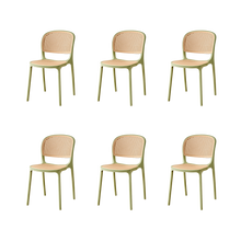 Silla Nest, Color Verde Olivo y Beige, Con espaldar y asiento en rejilla X6