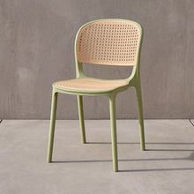Silla Nest, Color Verde Olivo y Beige, Con espaldar y asiento en rejilla