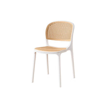 Set de 4 Sillas Nest, Color Blanco y Beige, con Espaldar y Asiento en Rejilla