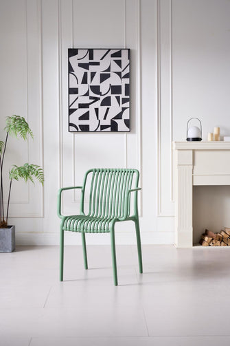 Silla Terra con Brazos, Color Verde Olivo, Con espaldar X4