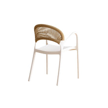 Set de 6 Sillas Daytona, Blanco y Café Claro, con Espaldar, Reposa Brazos y Diseño Minimalista