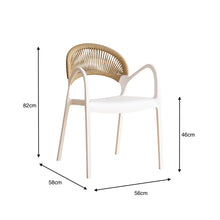 Set de 6 Sillas Daytona, Blanco y Café Claro, con Espaldar, Reposa Brazos y Diseño Minimalista