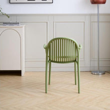 Set de 4 Sillas Marruecos con Brazos, Verde Olivo, con Espaldar en Rayas y Diseño Minimalista