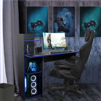 Combo Escritorio King Gamer (110X110X40) Negro Azul + Silla