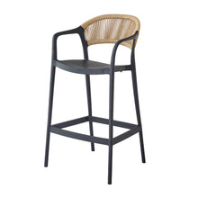 Silla para Bar Bali, Negro, Con espaldar en cuerdas y diseño Moderno