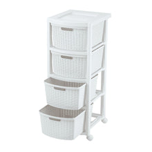 Cajonero Apariencia Rattan 4 Gavetas Altas Blanco Nieve