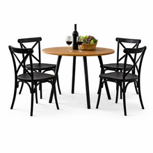 Comedor Redondo 74.5x80x80cm Amaretto + 4 Sillas Ibiza Negras