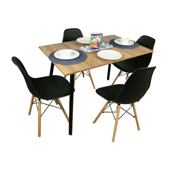 Combo Comedor rectangular 4p (75x110x70) Amaretto + 4 sillas negras