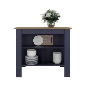 Barra de Cocina Cala, Kronos Azul y Fresno Europeo, con Amplia Superficie En La Mesa