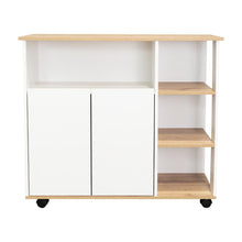 Mesa Auxiliar Ponte, Blanco Perla y Café Claro, con amplia superficie en la mesa