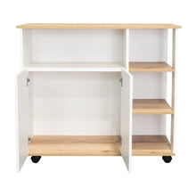 Mesa Auxiliar Ponte, Blanco Perla y Café Claro, con amplia superficie en la mesa