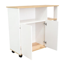 Mesa Auxiliar Ponte, Blanco Perla y Café Claro, con amplia superficie en la mesa