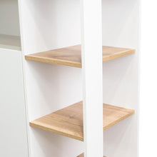 Mesa Auxiliar Ponte, Blanco Perla y Café Claro, con amplia superficie en la mesa