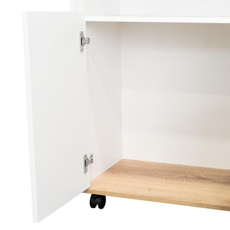 Mesa Auxiliar Ponte, Blanco Perla y Café Claro, con amplia superficie en la mesa
