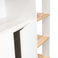 Mesa Auxiliar Ponte, Blanco Perla y Café Claro, con amplia superficie en la mesa