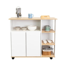 Mesa Auxiliar Ponte, Blanco Perla y Café Claro, con amplia superficie en la mesa