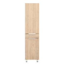 Alacena Amir, Blanco y Beige, con Una Puerta Abatible con Almacenamiento Extra y Patas de Acero