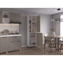 Alacena Burton, Blanco Duqueza y Cocoa, con amplios espacios para almacenamientos