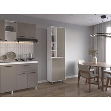 Alacena Burton, Blanco Duqueza y Cocoa, con amplios espacios para almacenamientos