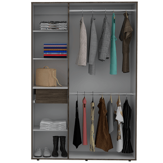 Closet Roko, Chocolate y Blanco, con Tres Puertas Abatibles con Cerradura y Variedad de Entrepaños