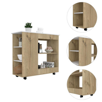 Mesa Auxiliar de Cocina Coralyn, Café Claro, con tres entrepaños y rodachines