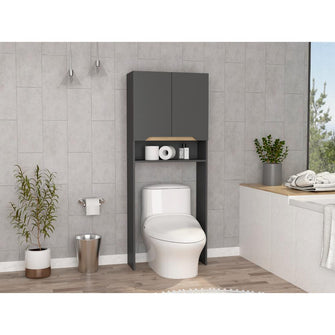Gabinete de Baño Apolis Plata Oscuro y Café Claro, con Puertas con Apertura Sin Manijas y Dos Puertas