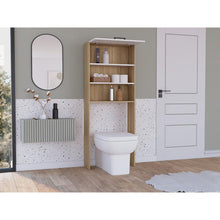 Ahorrador de Espacio para Baño Kesinton, Fresno Europeo y Blanco, con una puerta abatible