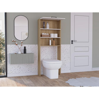 Ahorrador de Espacio para Baño Kesinton, Fresno Europeo y Blanco, con una puerta abatible