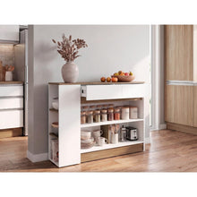 Barra de Cocina Lynton, Fresno y Blanco, con 2 Cajones para Guardar Utencilios de Cocina ZF