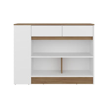 Barra de Cocina Lynton, Fresno y Blanco, con 2 Cajones para Guardar Utencilios de Cocina ZF
