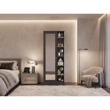 Closet Lara Con Espejo, Nogal Europeo y Fresno Europeo, Con Siete Entrepaños y Gran Capacidad De Almacenamiento