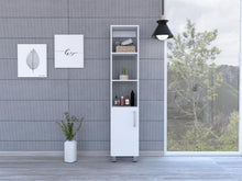 Mueble  Auxiliar para Baño Manchester, Blanco Duqueza, con multiples entrepaños, patas y manijas metalicas