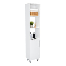 Mueble  Auxiliar para Baño Manchester, Blanco Duqueza, con multiples entrepaños, patas y manijas metalicas